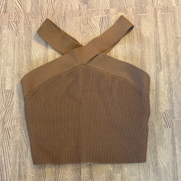 Babaton Tops - BABATON BROWN CROSSNECK TOP SIZE MEDIUM